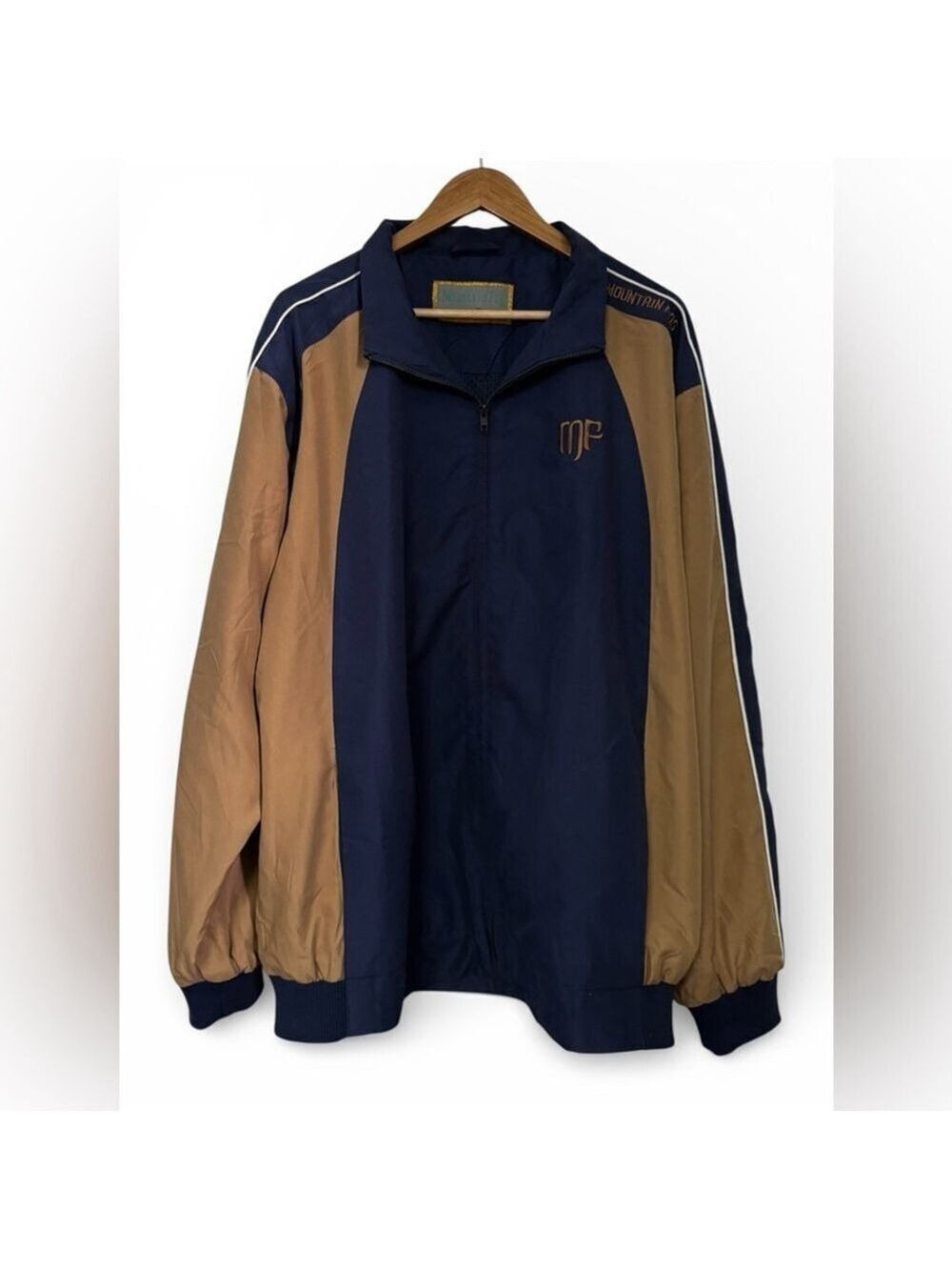 Vintage Track Jacket Navy Tan Colorblock Zip-Up Oversized XL